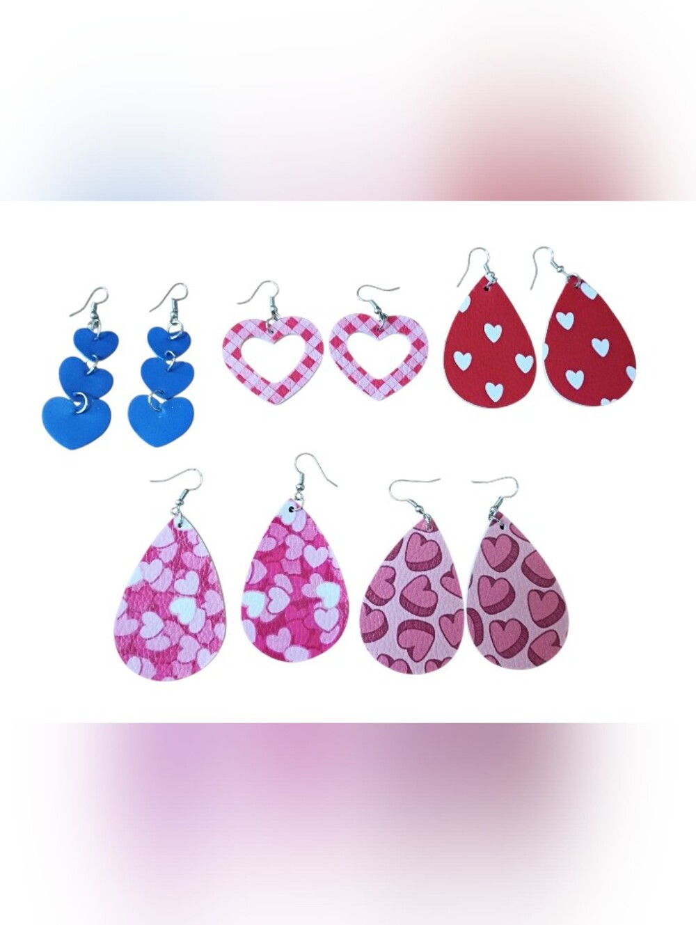 Heart Pattern Assorted Womens Earring Set - Pink, Red, Blue